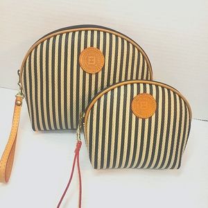 Vintage Fendi Pequin Striped Cosmetic Makeup Bag Duo